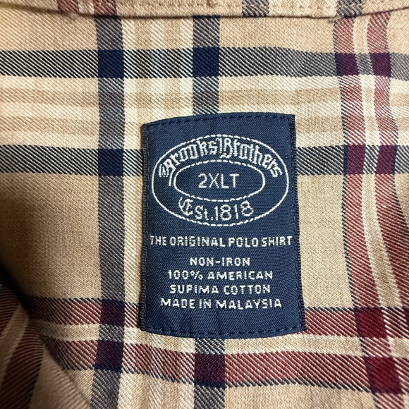 Brooks Brothers 2XLT Non-Iron Supima Cotton Plaid Button Down Shirt Tan Tartan - Picture 6 of 8